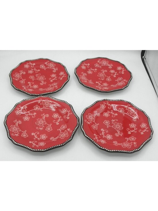 Kunaboo Other - Kunaboo Red 8-7/8 Inch Salad plates Set of 4 Sakura Cherry Floral Lace Design